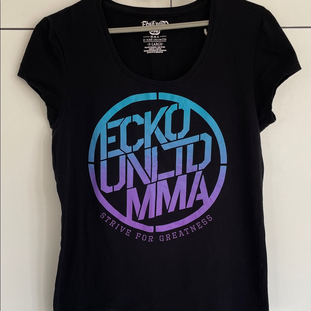 Ecko Unltd Womens Black Cotton Graphic Tee Strive For Greatness Purple Blue XL
